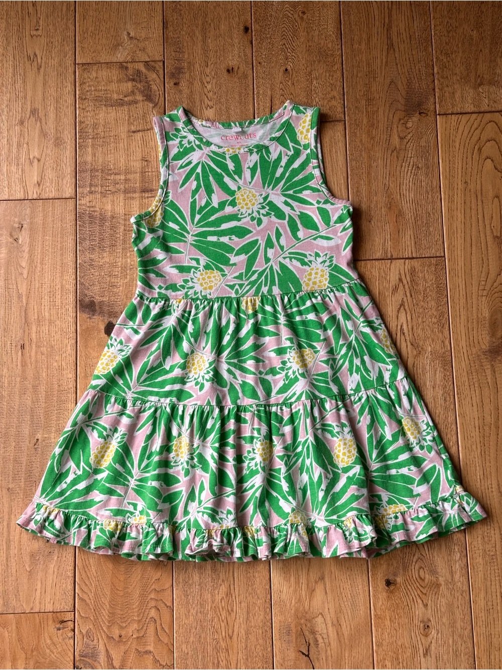Crewcuts Green and Pink Sleeveless Tiered Ruffle Dress size 6